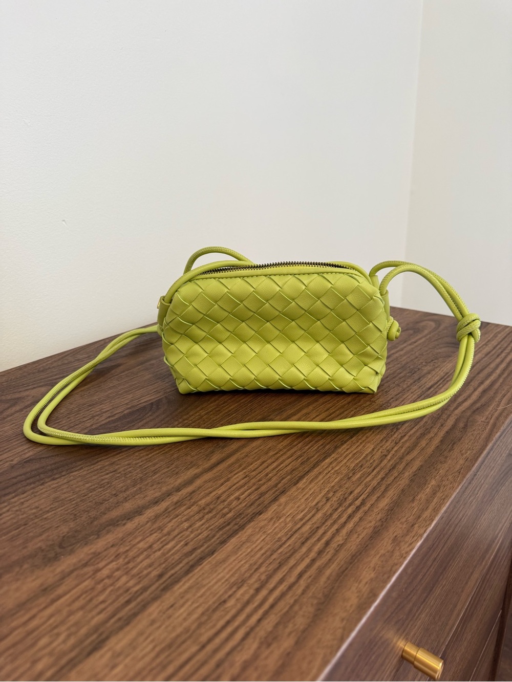 Amazon Mini Woven Crossbody Bag in Chartreuse Green